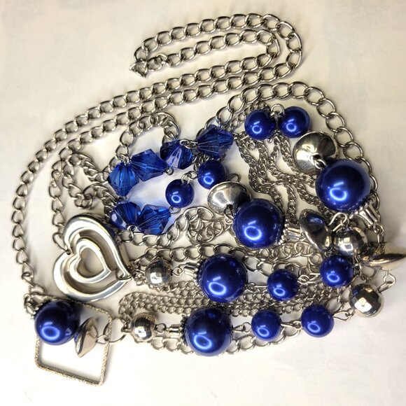 Multistrand Blue Silver Long Necklace - Picture 3 of 9